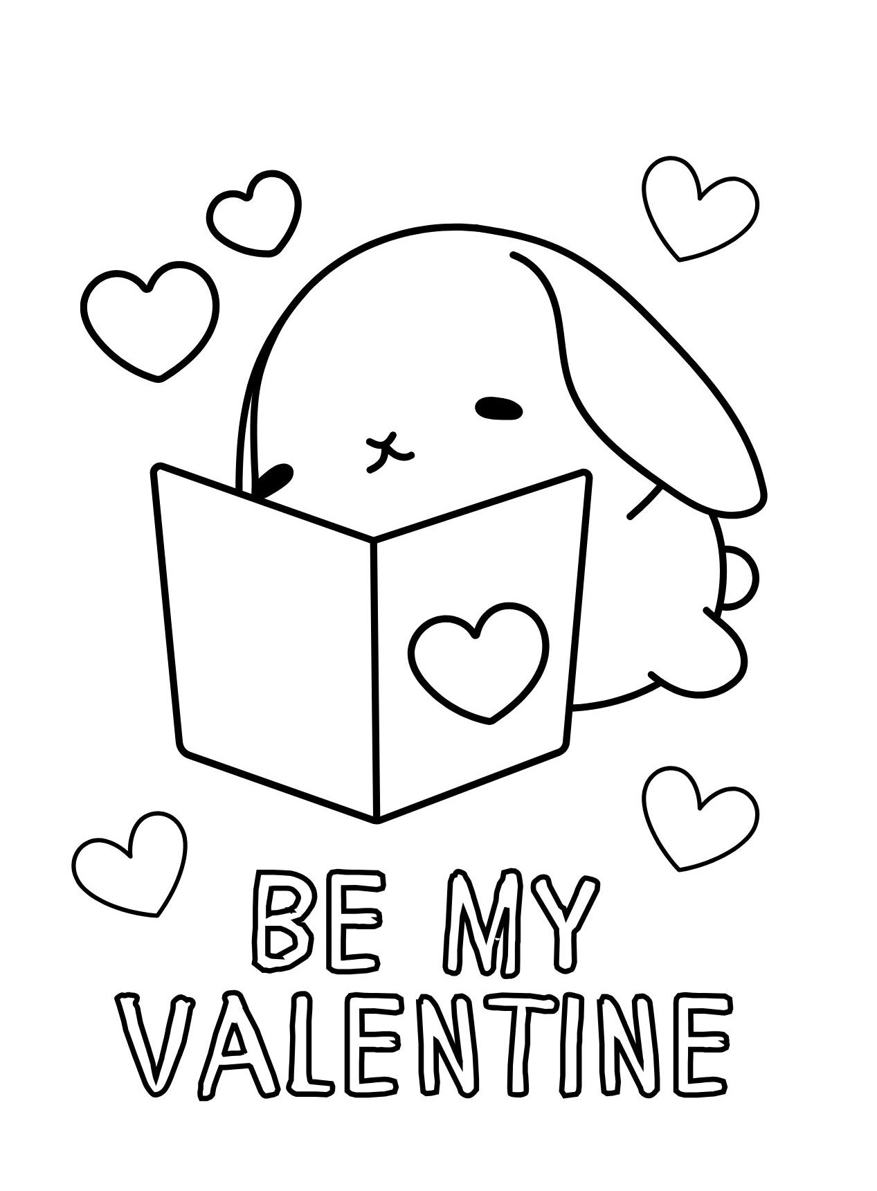 Be My Valentine Bunny Coloring Page with Heart Card (Free Printable PDF)