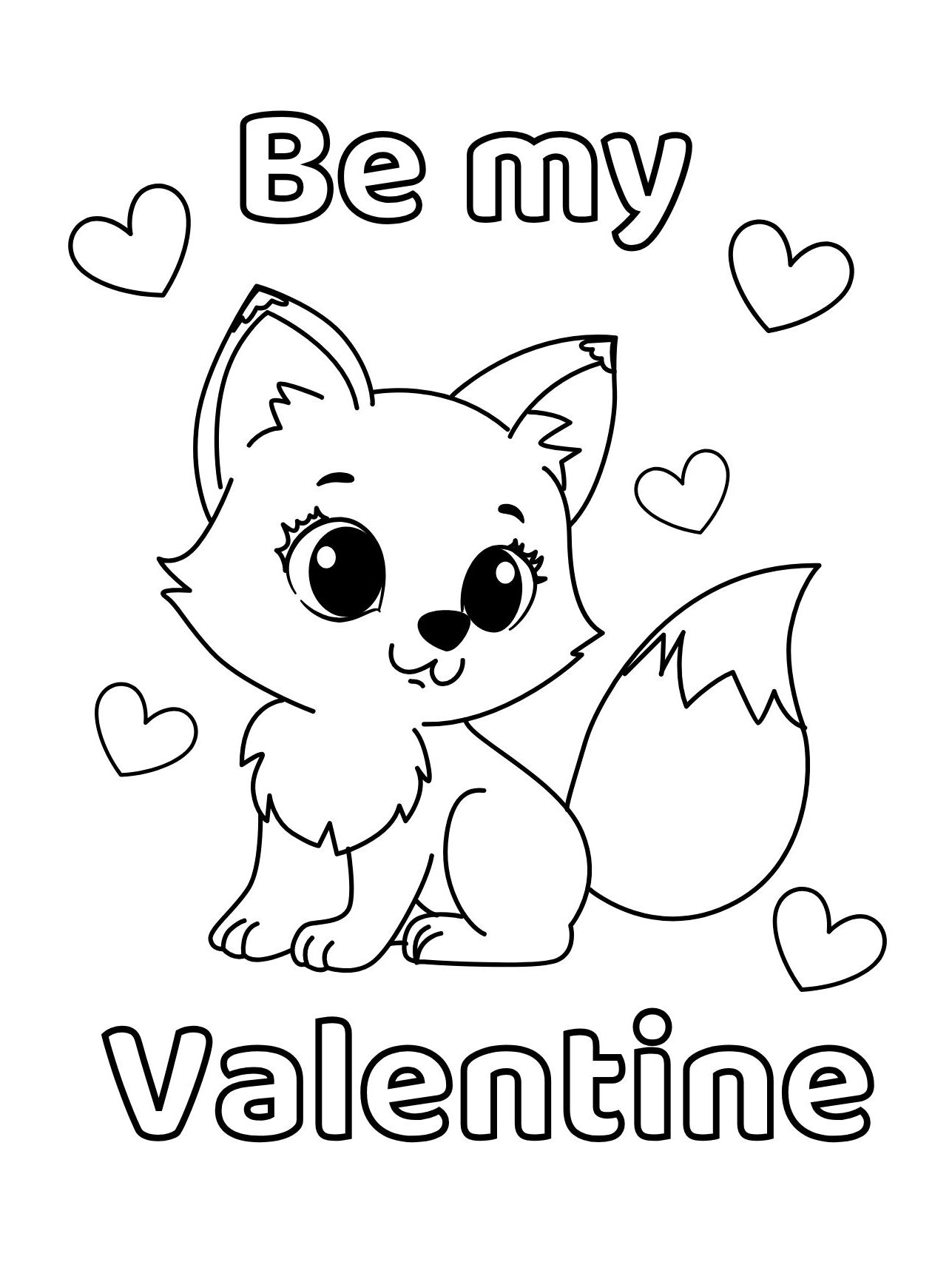 Be My Valentine Fox Coloring Page (Free Printable PDF)