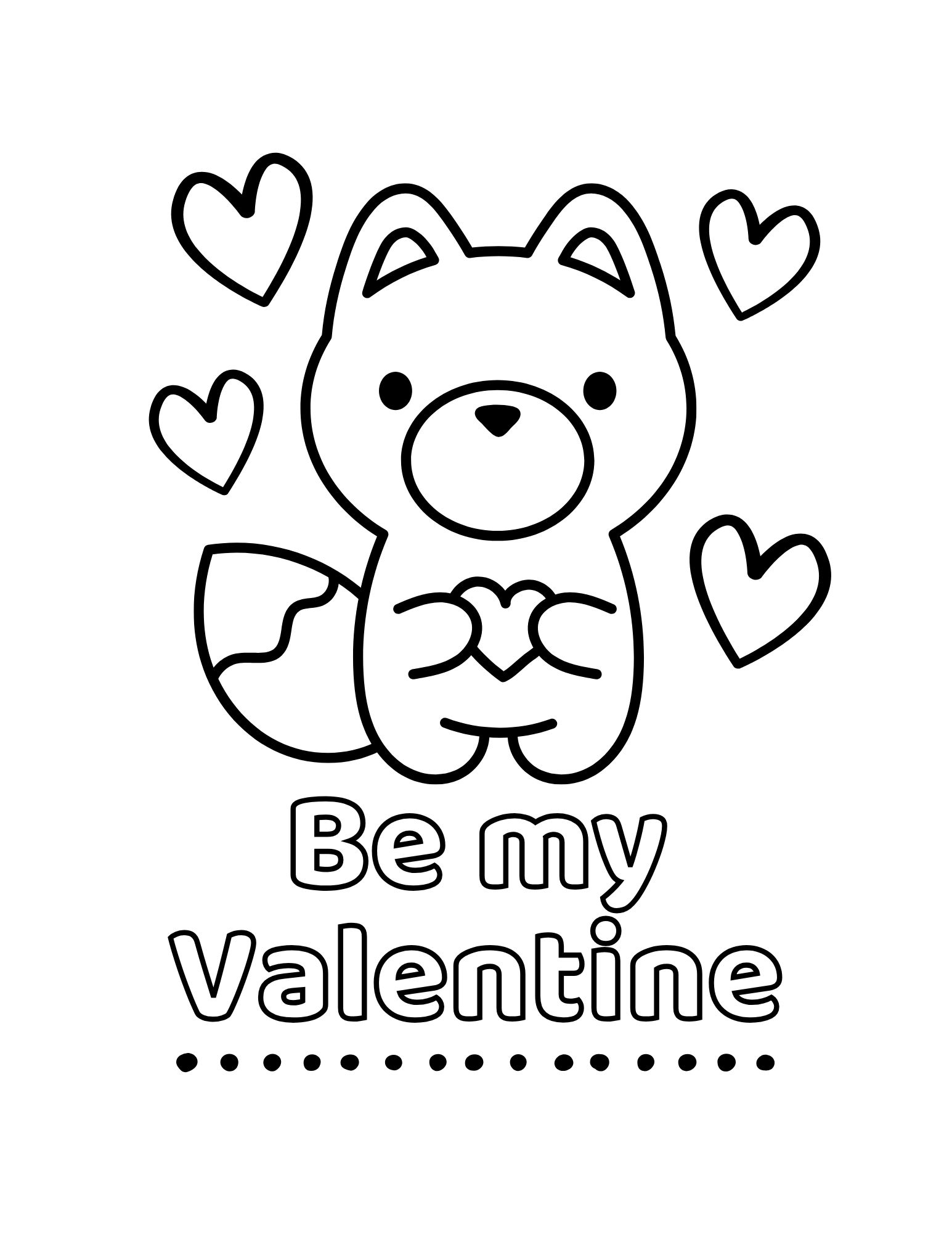 Cute Fox with Hearts Coloring Page