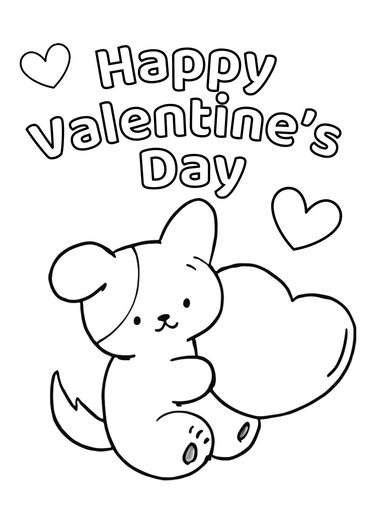 Valentine Dog Coloring Page Hugging a Heart (Free Printable PDF)