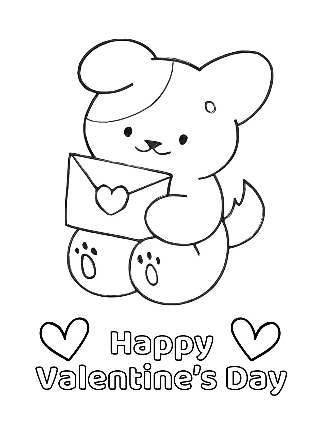 Valentine Dog Coloring Page Holding an Envelope (Free Printable PDF)