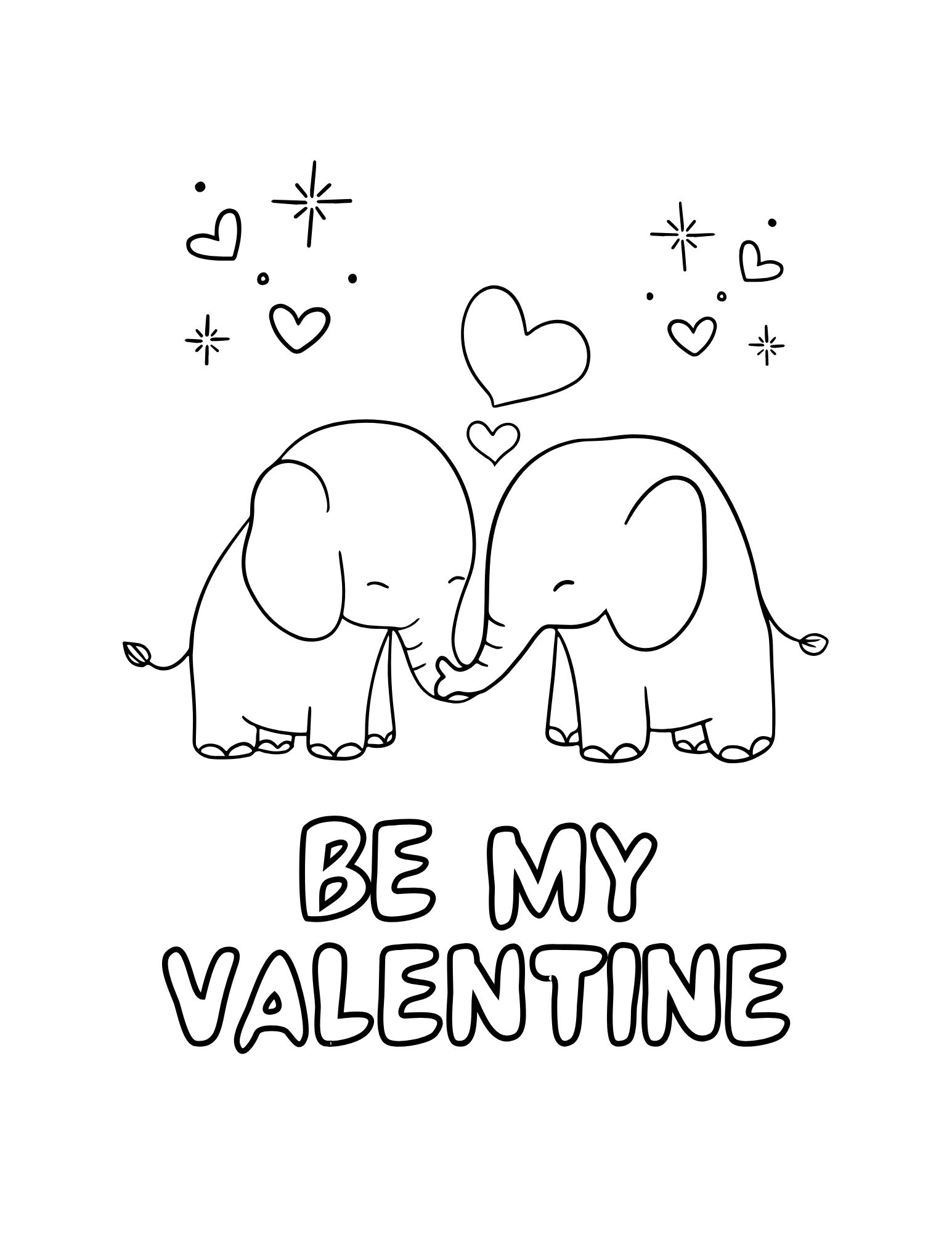 Elephant Couple Valentine Coloring Page