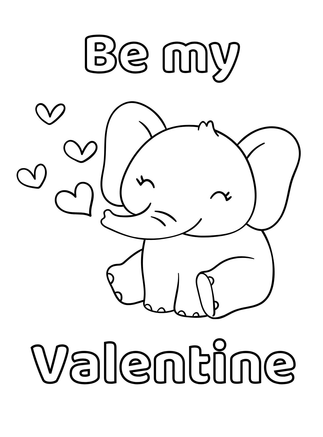 Be My Valentine Baby Elephant Coloring Page (Free Printable PDF)