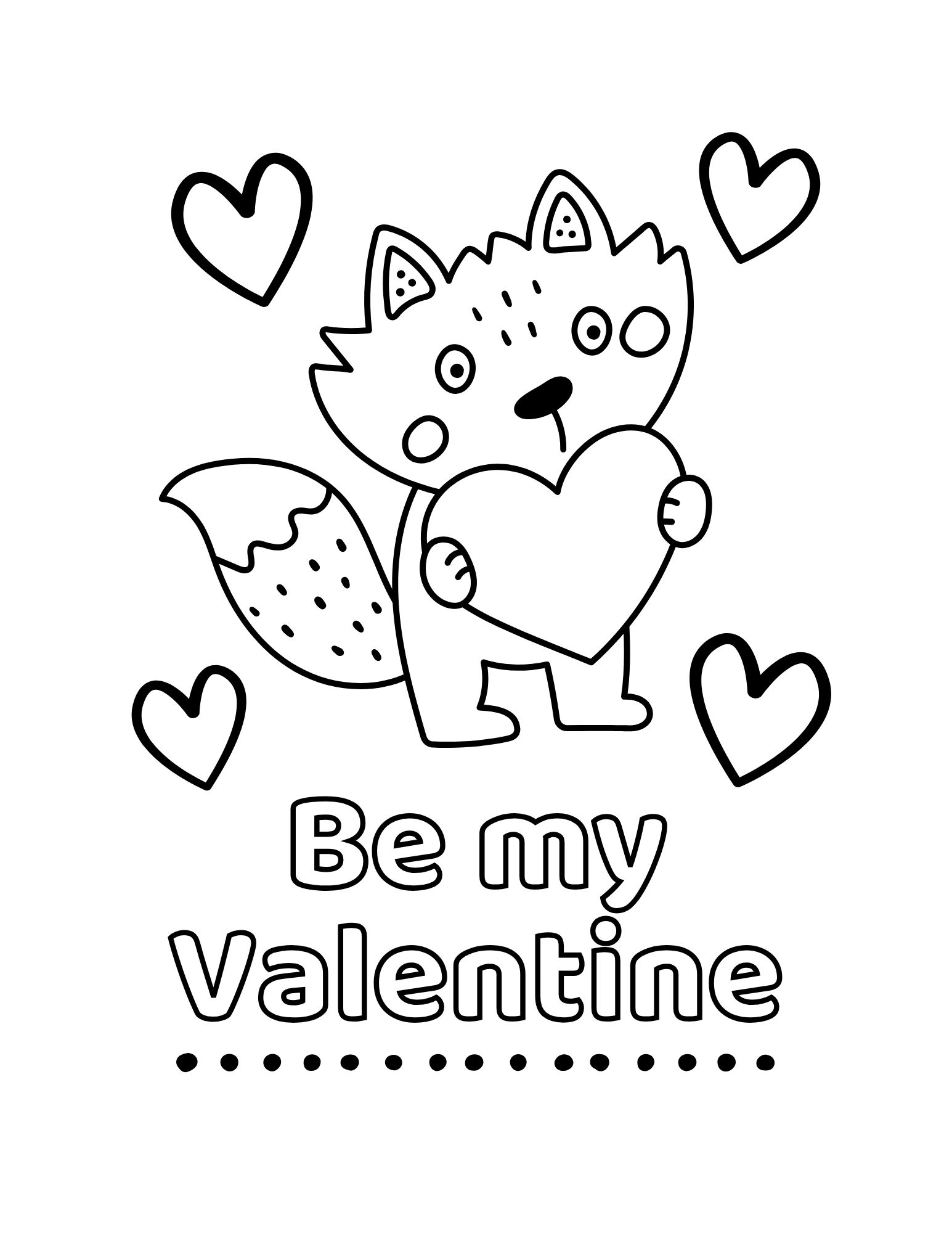 Fox Holding Heart Coloring Page