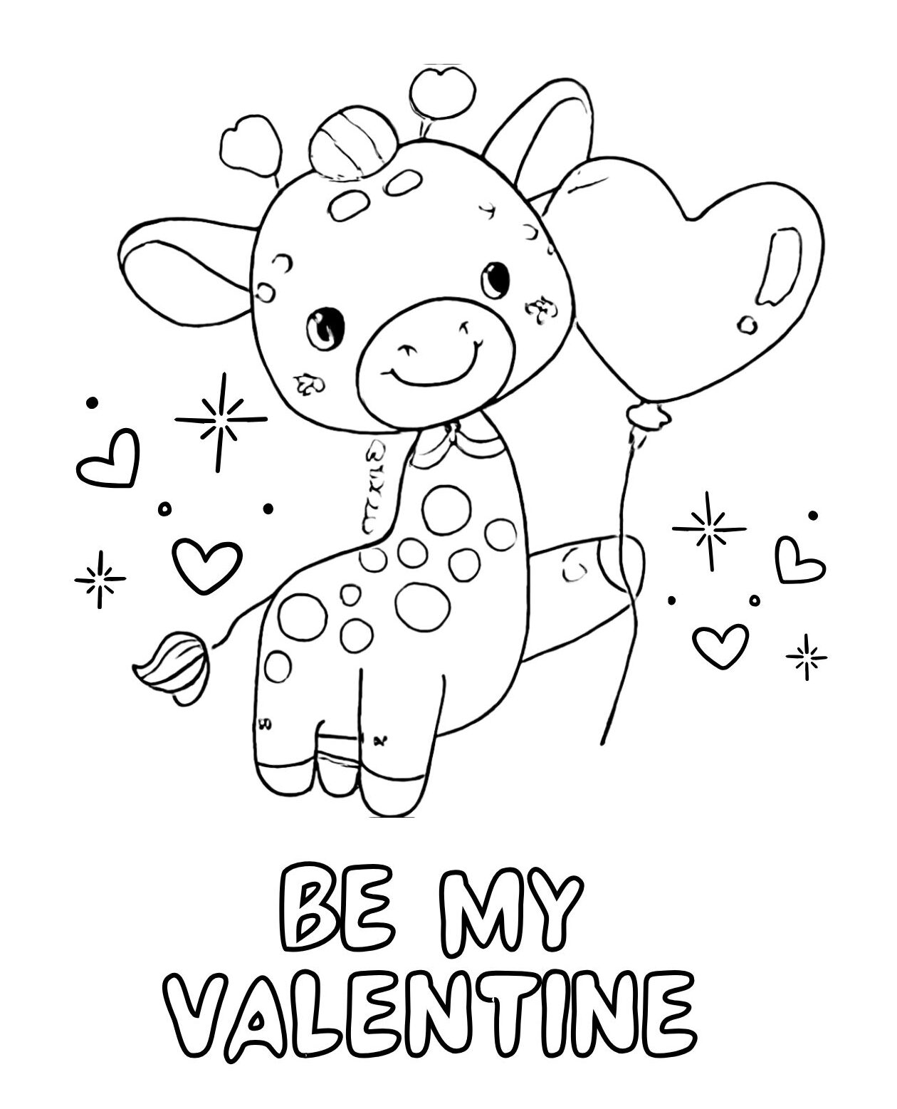 Giraffe with Hearts Coloring Page