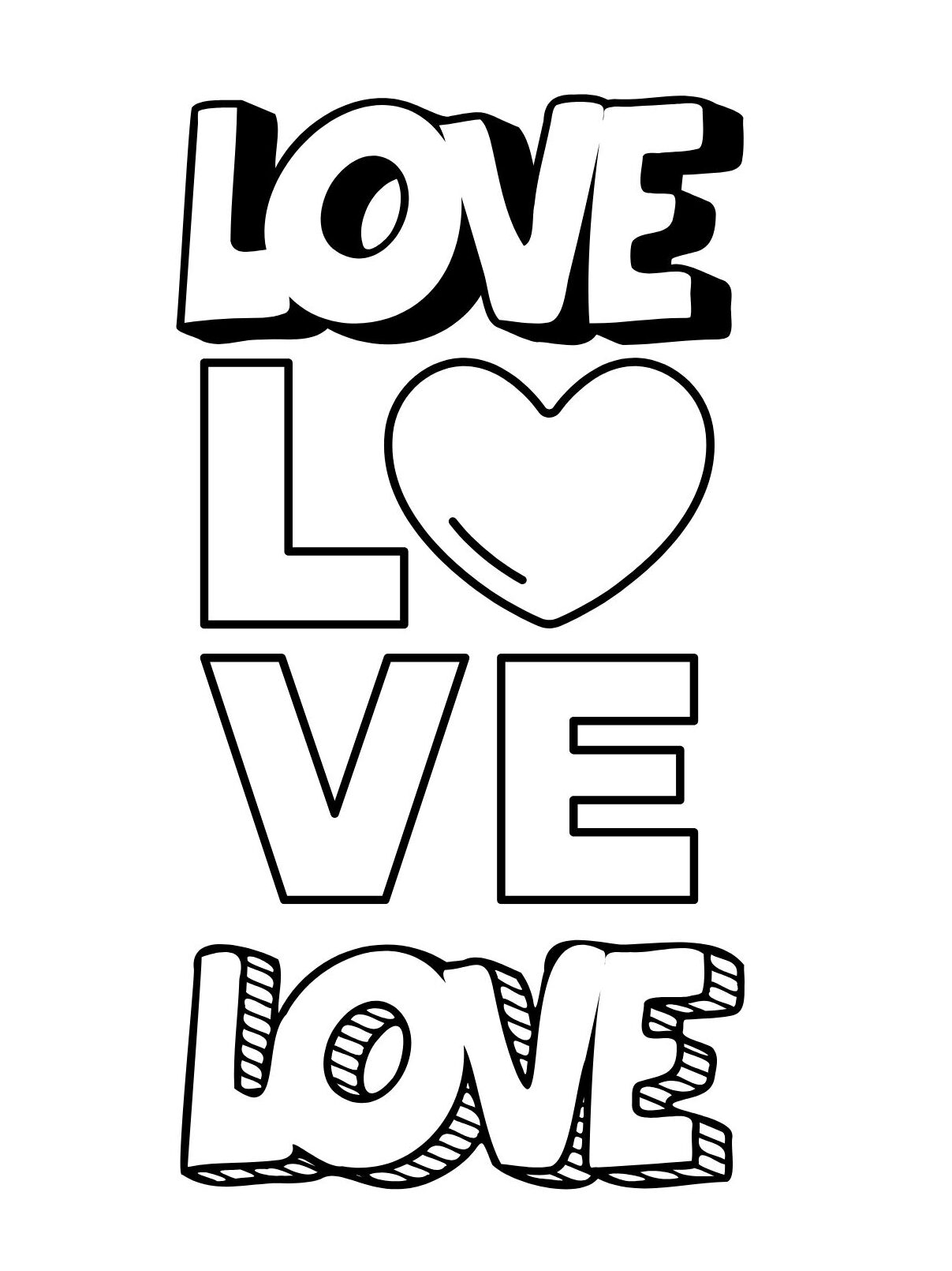 LOVE Lettering Coloring Page with Heart Shape (Free Printable PDF)