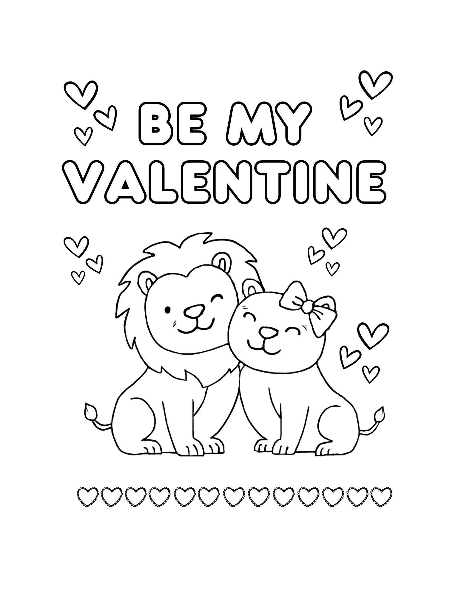 Lion Couple with Hearts Coloring Page
