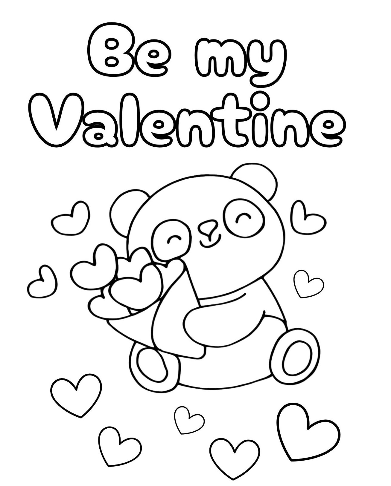 Be My Valentine Panda Coloring Page Holding a Bouquet (Free Printable PDF)