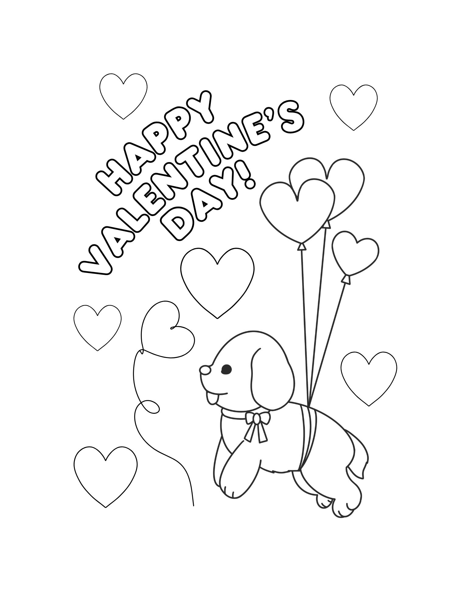 Puppy with Heart Balloon Coloring Page