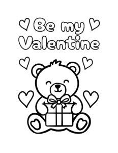 cute teddy bear with valentine gift coloring page free printable pdf