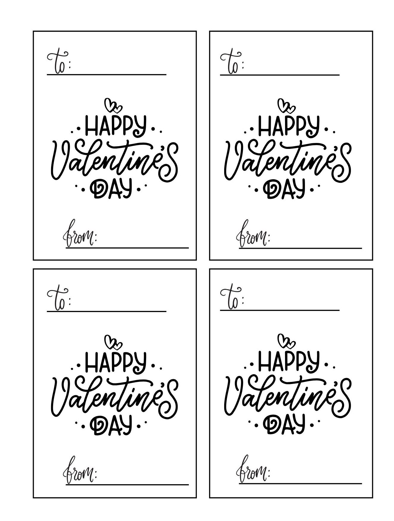 Printable Valentine Cards Coloring Page with “To” and “From” (Free Printable PDF)