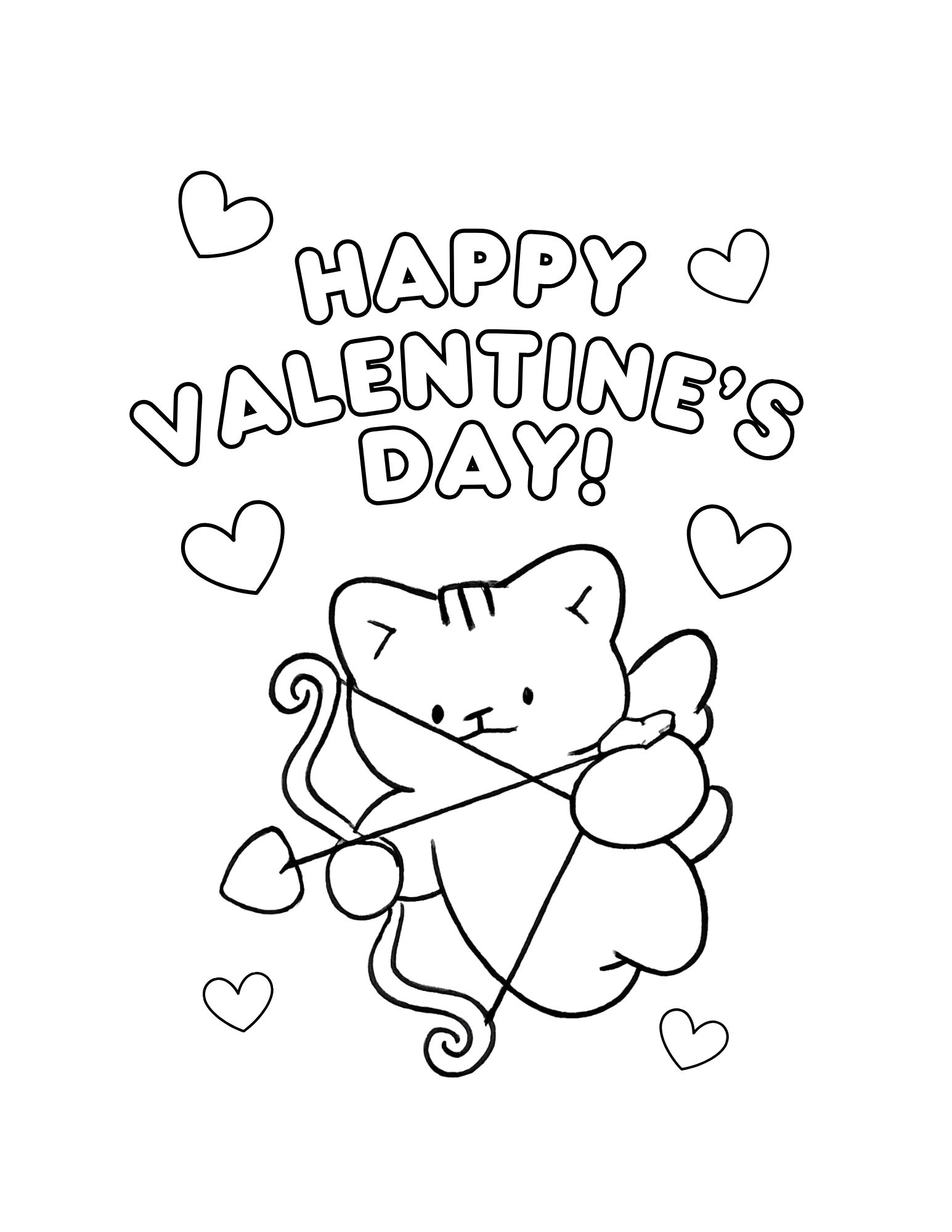 Valentine Kitten Coloring Page