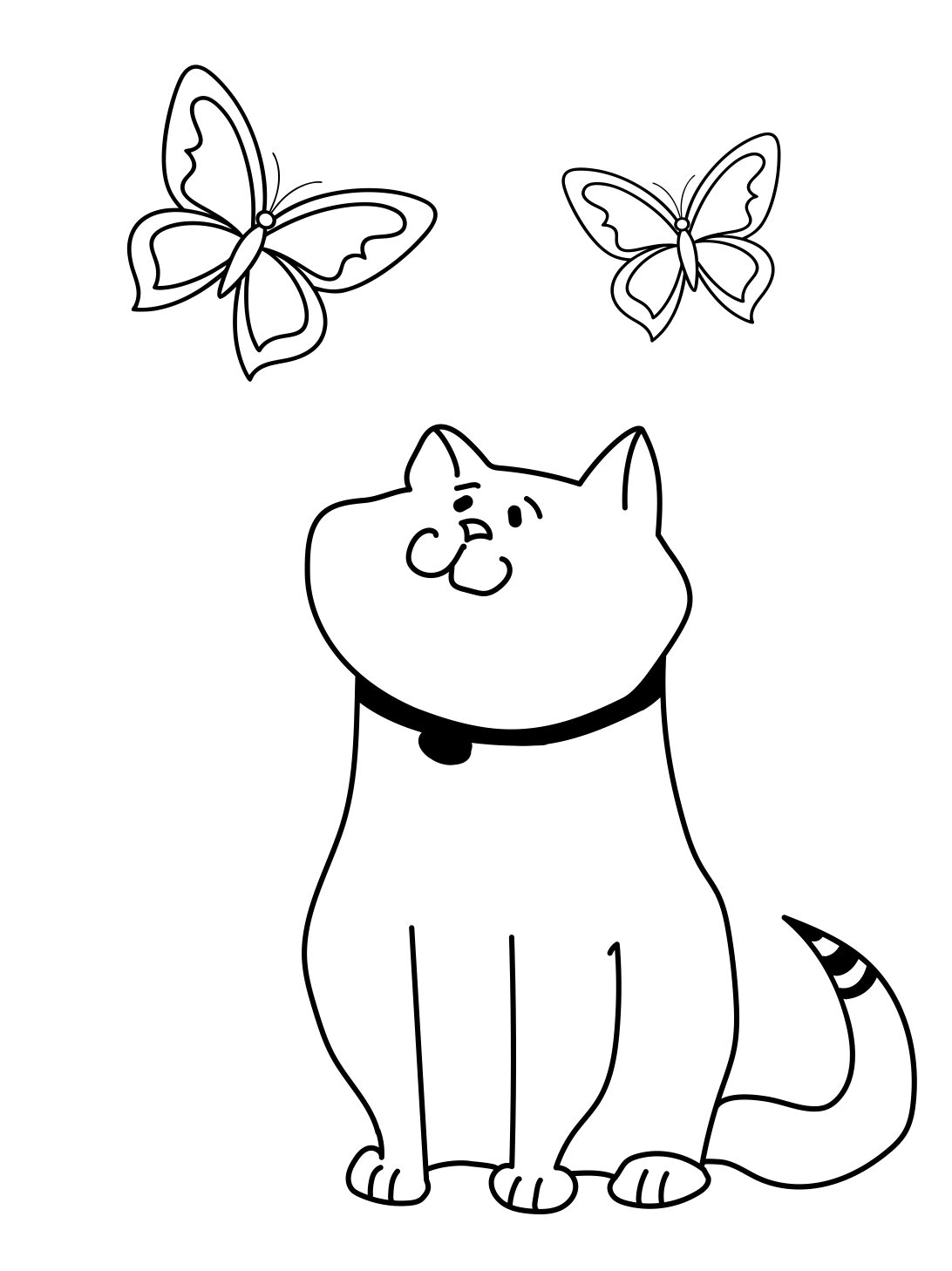 Cat Coloring Page: Curious Cat With Butterflies (Free Printable PDF)