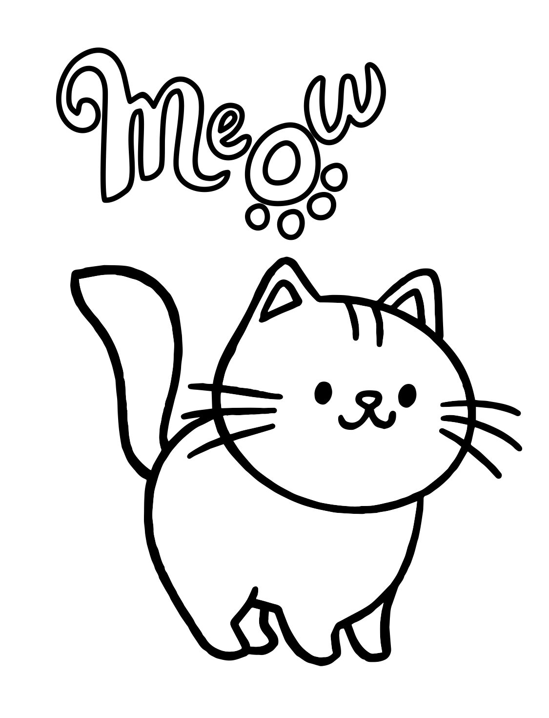 Cat Coloring Page: “Meow” Word and Cute Kitty (Free Printable PDF)