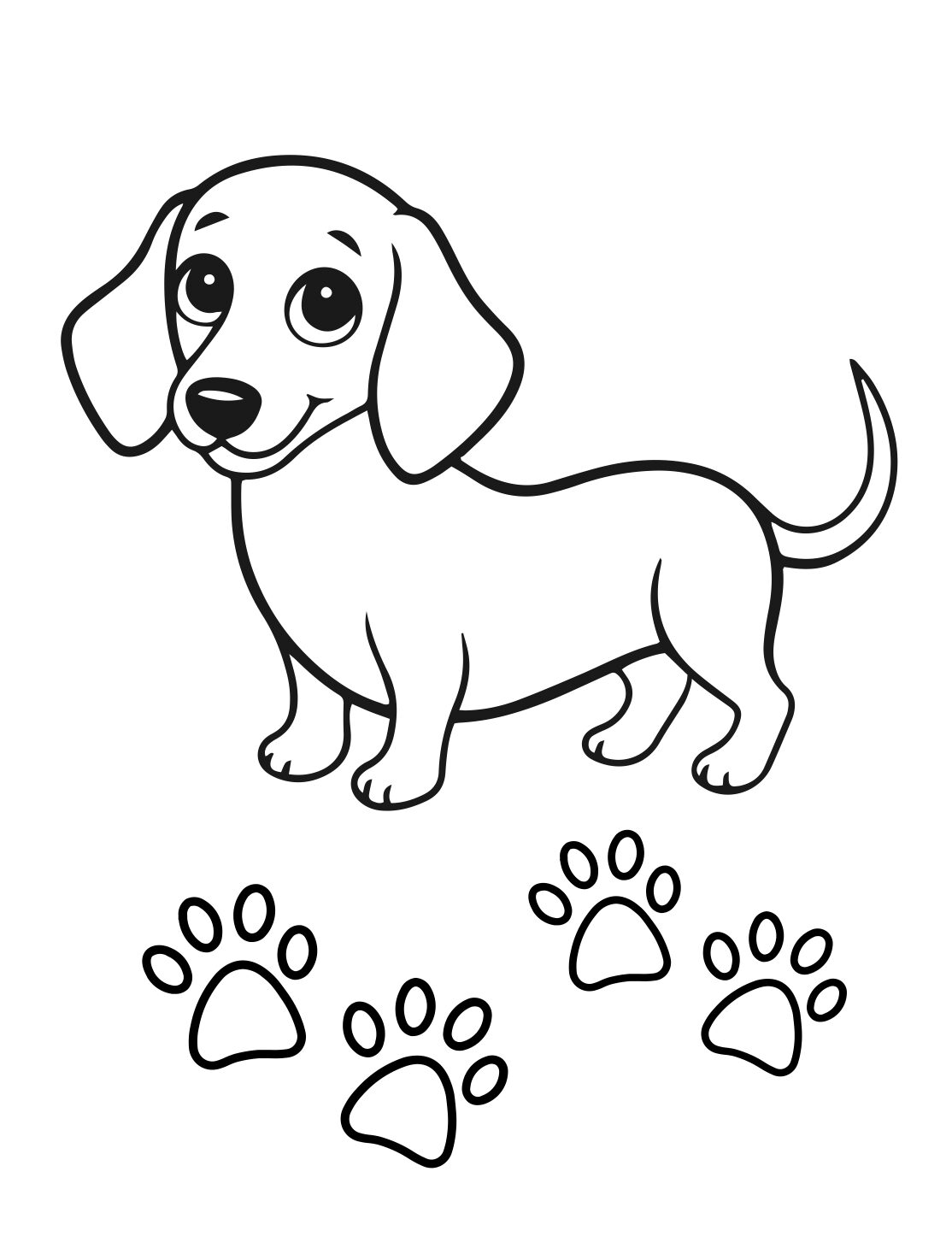 Dog Coloring Page: Cute Puppy With Paw Prints (Free Printable PDF)