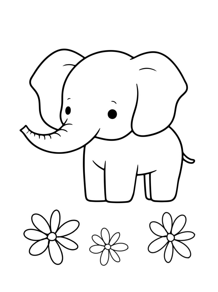 Elephant Coloring Page: Cute Baby Elephant With Flowers (Free Printable ...