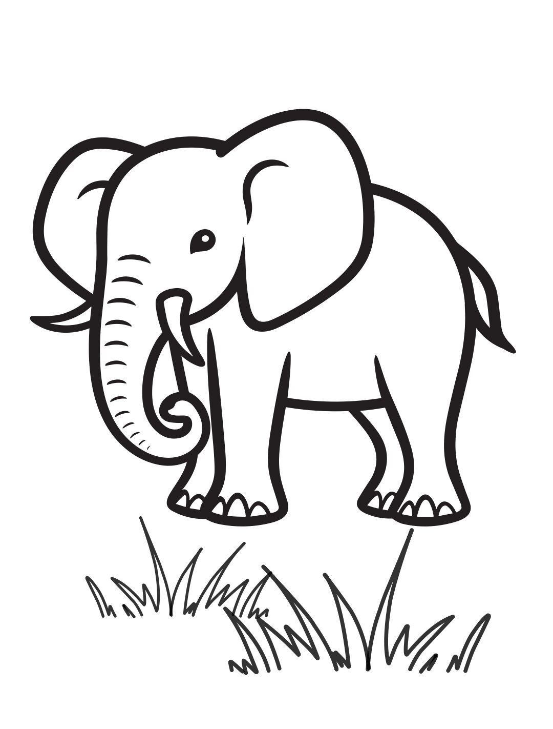 Elephant Coloring Page: Side-View Elephant With Grass (Free Printable PDF)