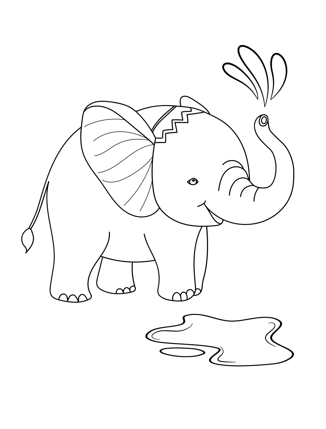 Elephant Coloring Page: Elephant Spraying Water (Free Printable PDF)