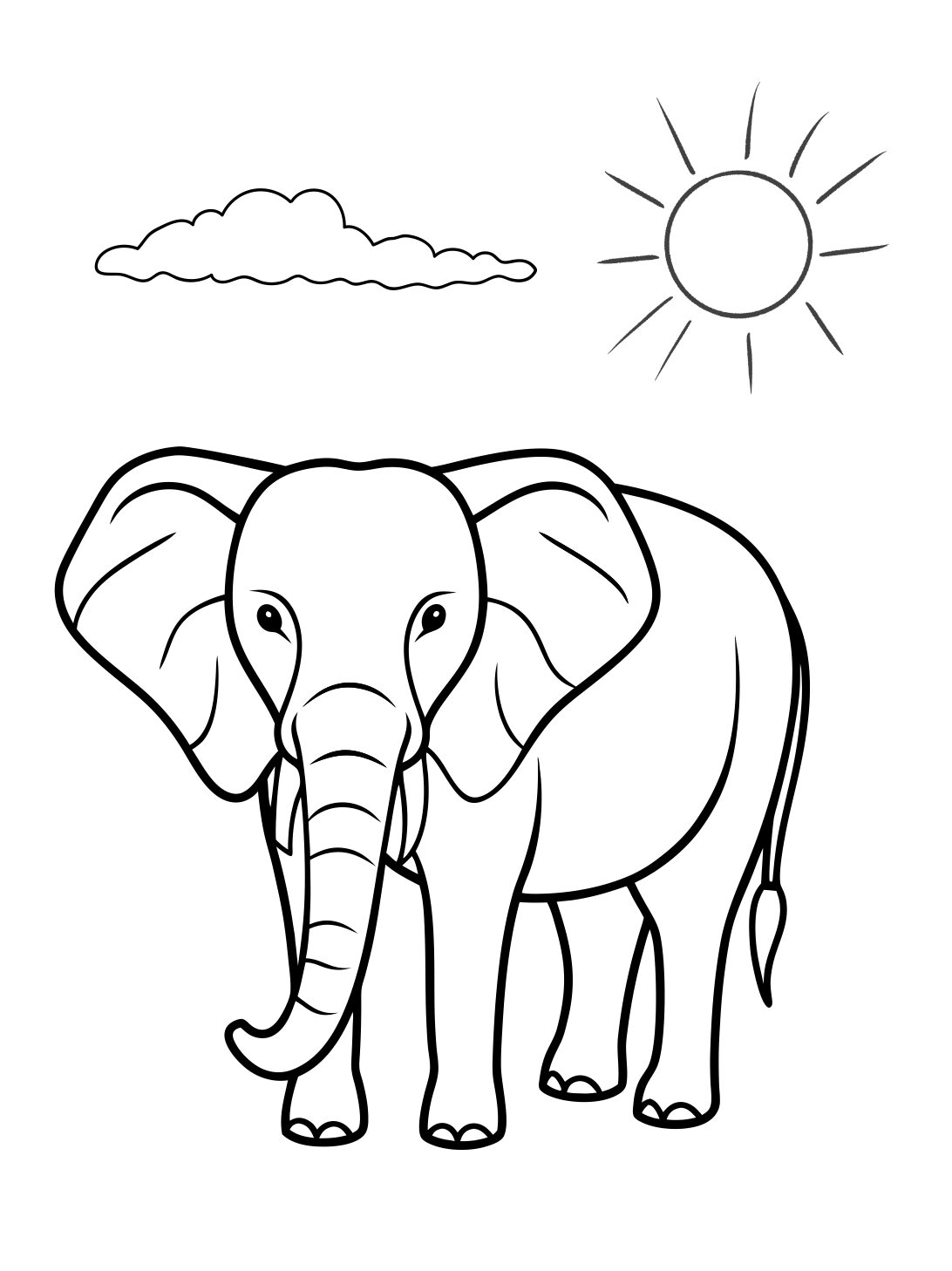 Elephant Coloring Page: Elephant on a Sunny Day (Free Printable PDF)
