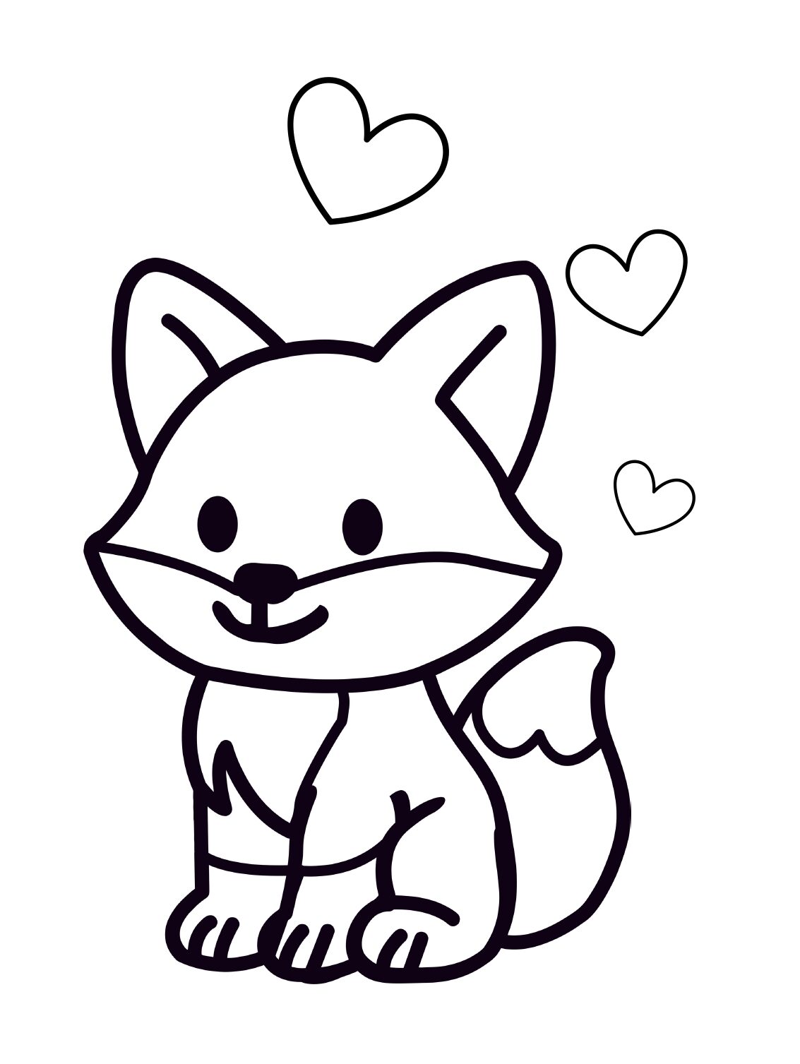 Fox Coloring Page: Cute Fox With Hearts (Free Printable PDF)