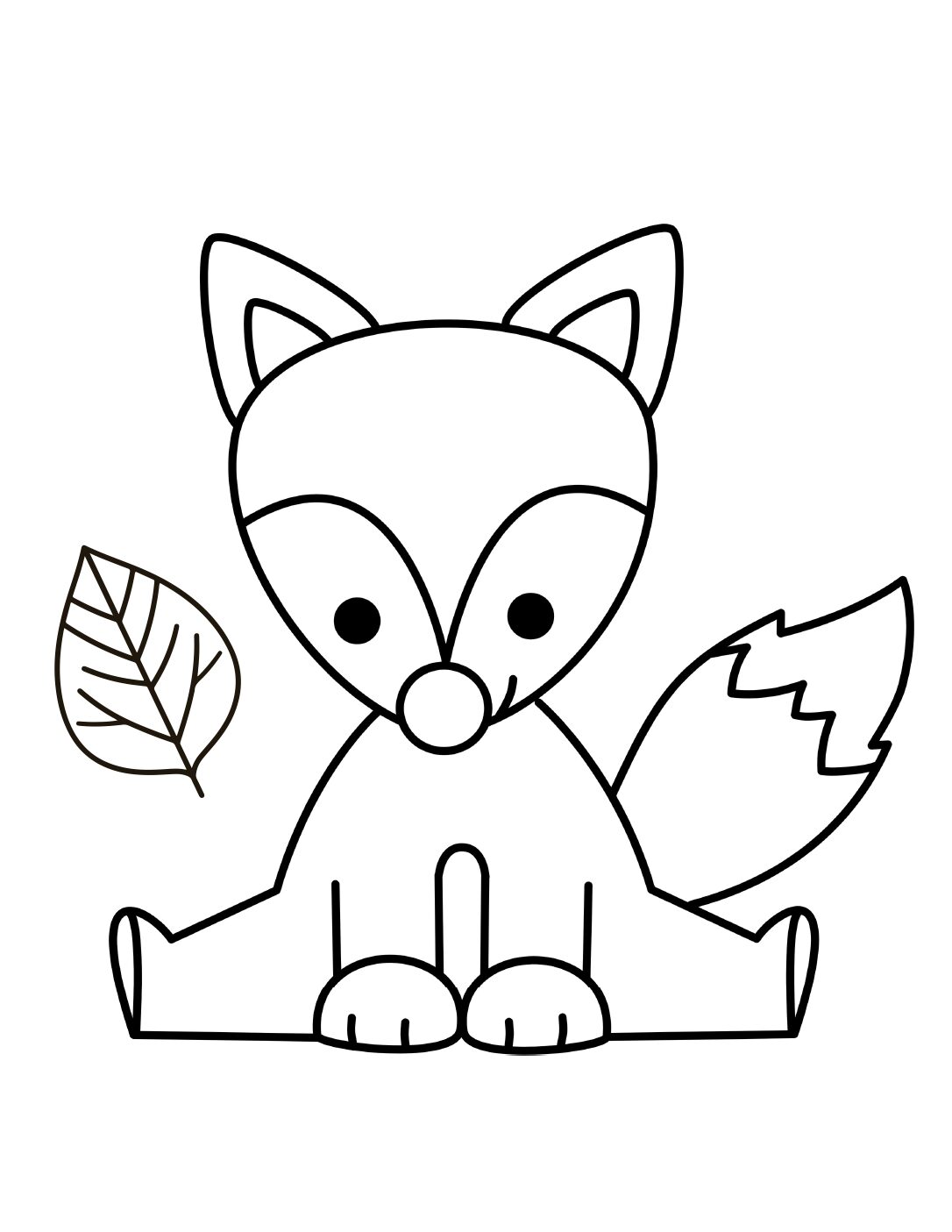 Fox Coloring Page: Silly Sitting Fox With a Leaf (Free Printable PDF)