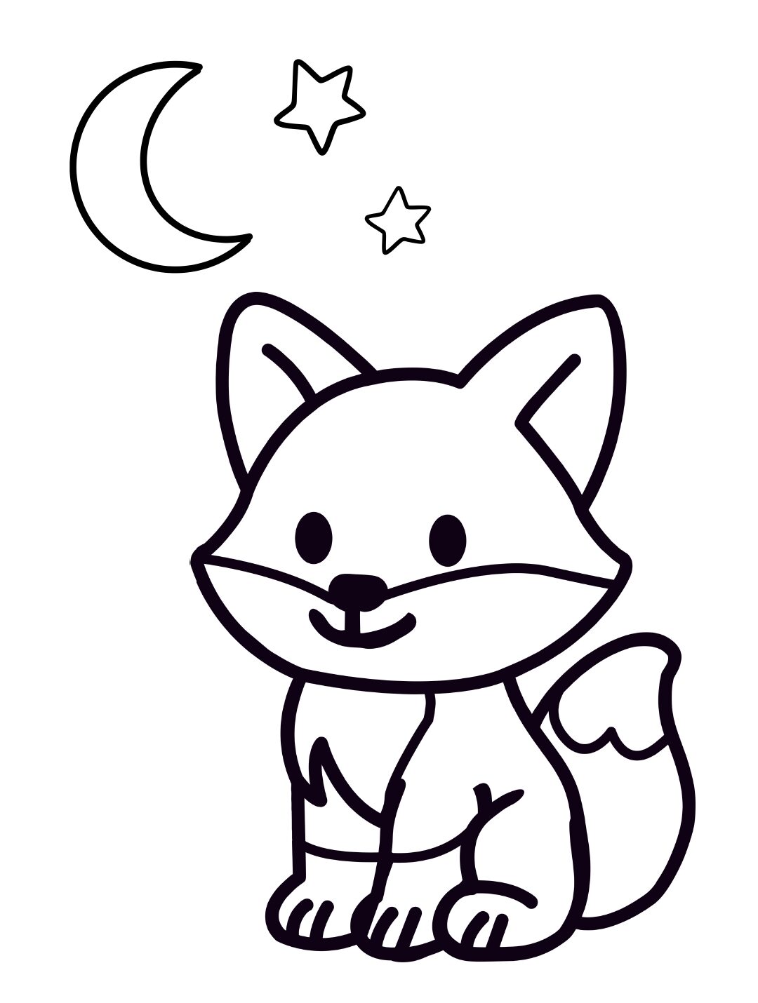 Fox Coloring Page: Cute Fox Under the Moon and Stars (Free Printable PDF)
