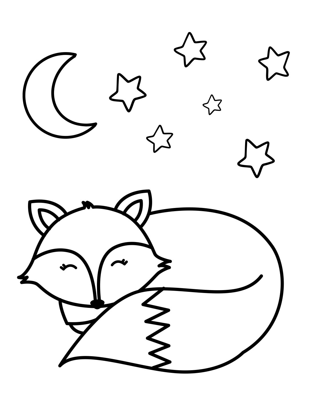 Fox Coloring Page: Sleeping Fox Under the Moon (Free Printable PDF)