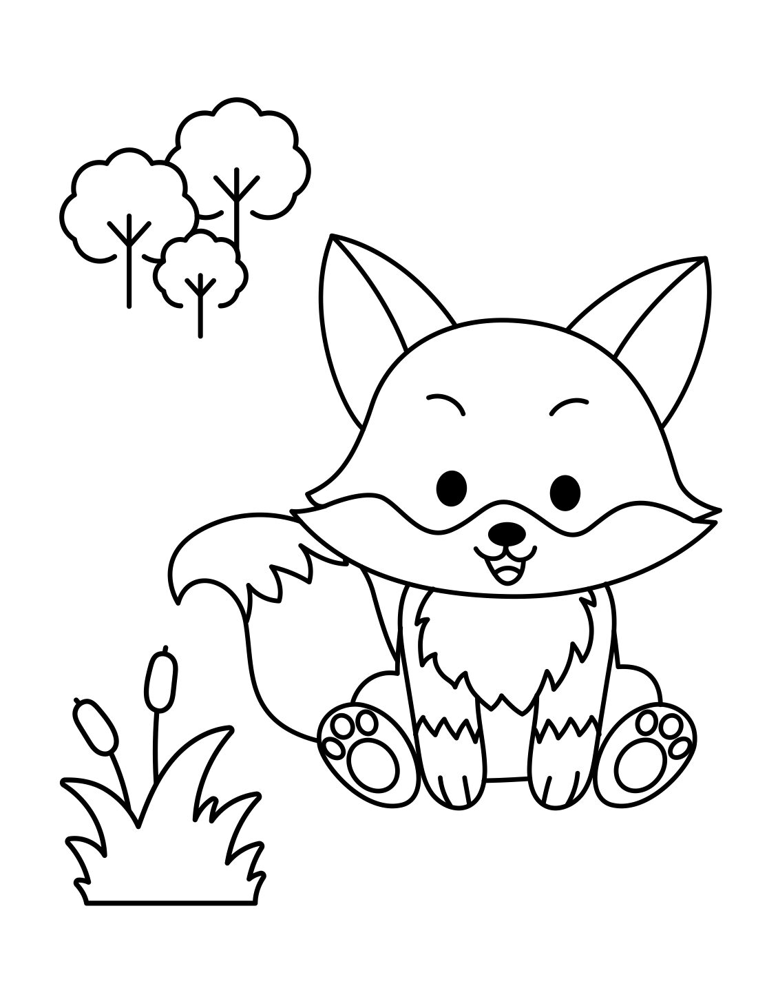 Fox Coloring Page: Cute Fox in the Forest (Free Printable PDF)