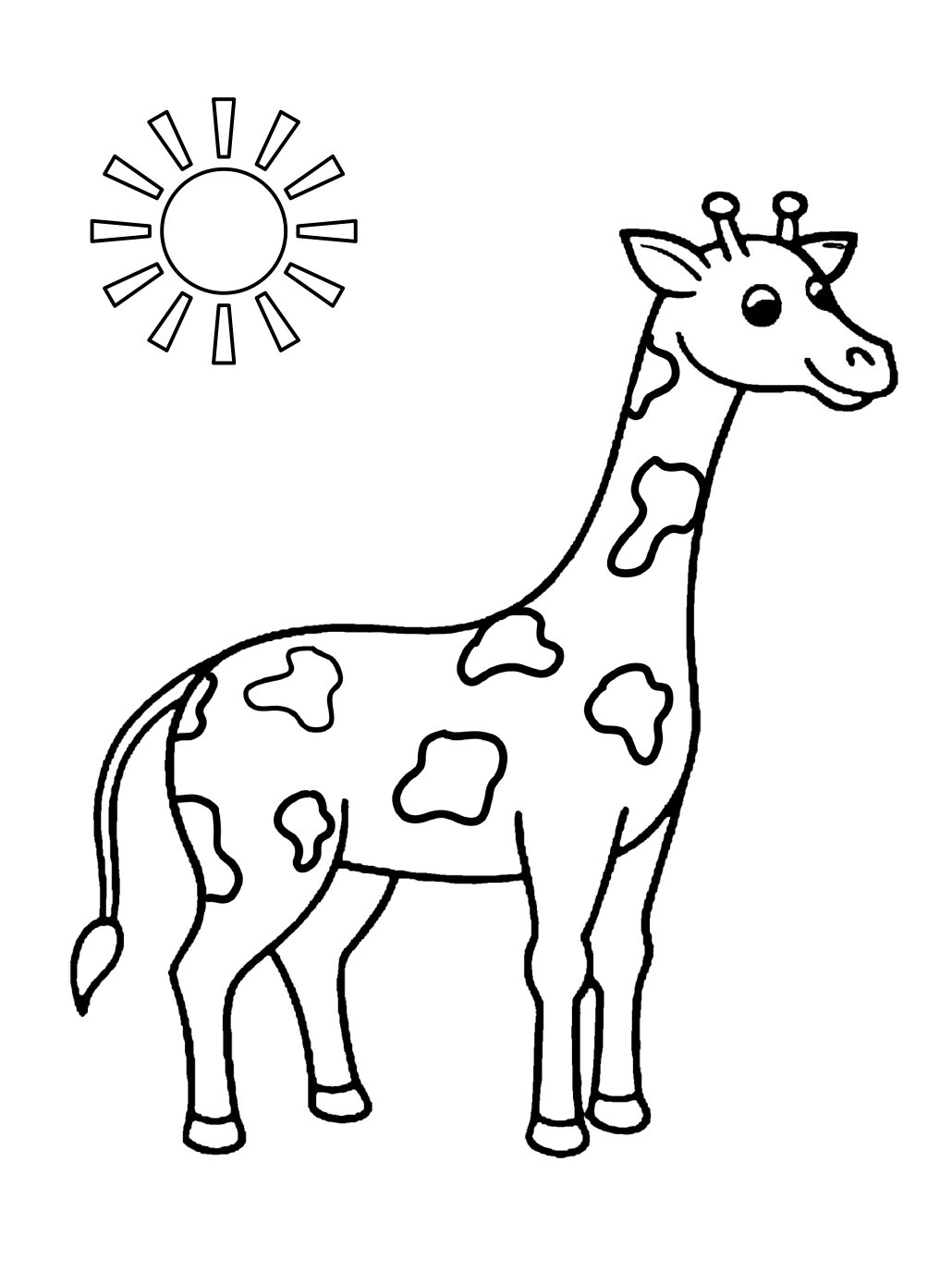 Giraffe Coloring Page: Cute Giraffe on a Sunny Day (Free Printable PDF)