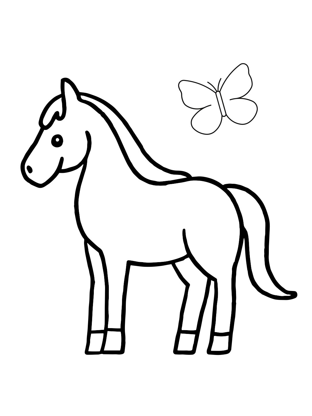 Horse Coloring Page: Cute Horse With Butterfly (Free Printable PDF)