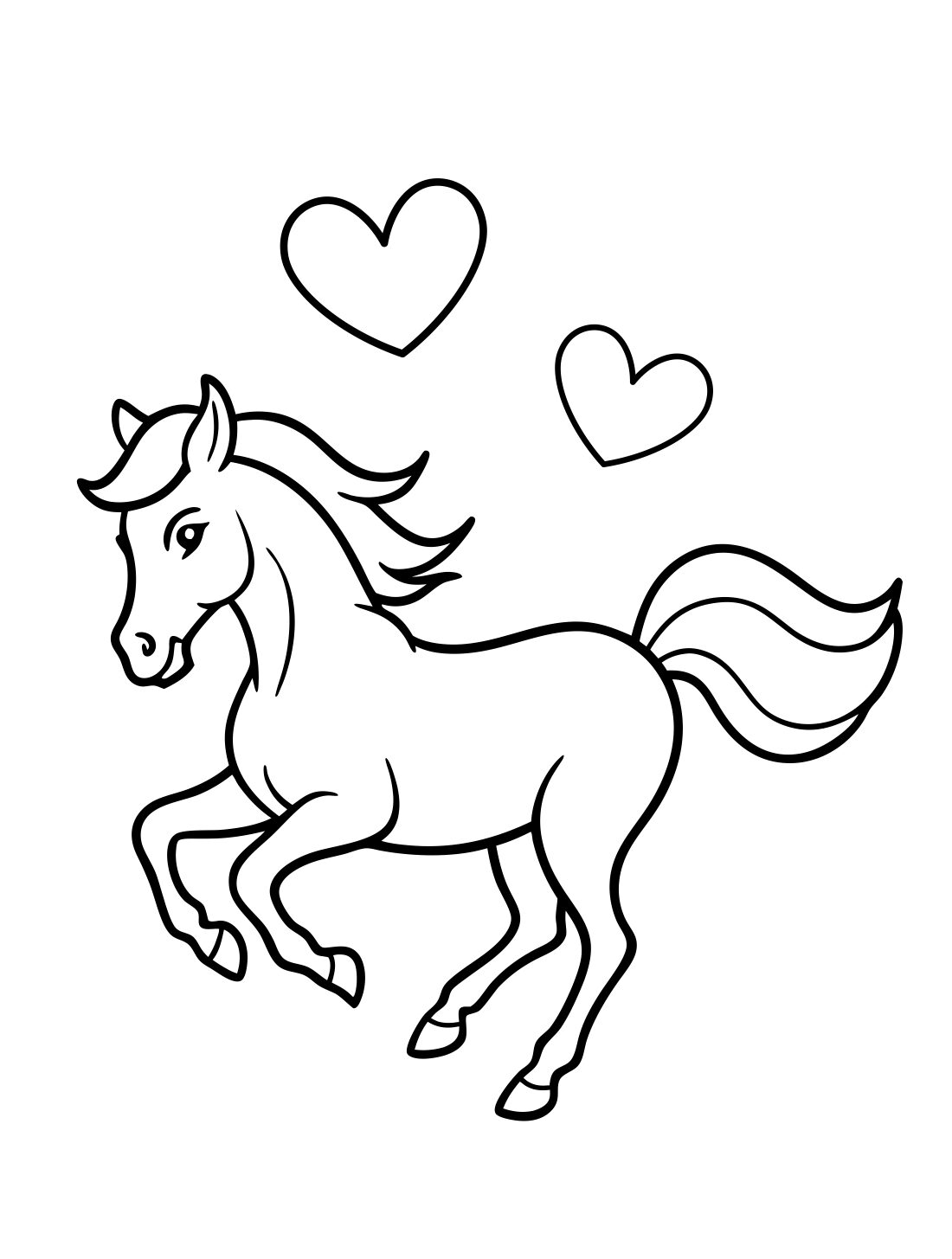 Horse Coloring Page: Running Horse With Flowing Mane (Free Printable PDF)