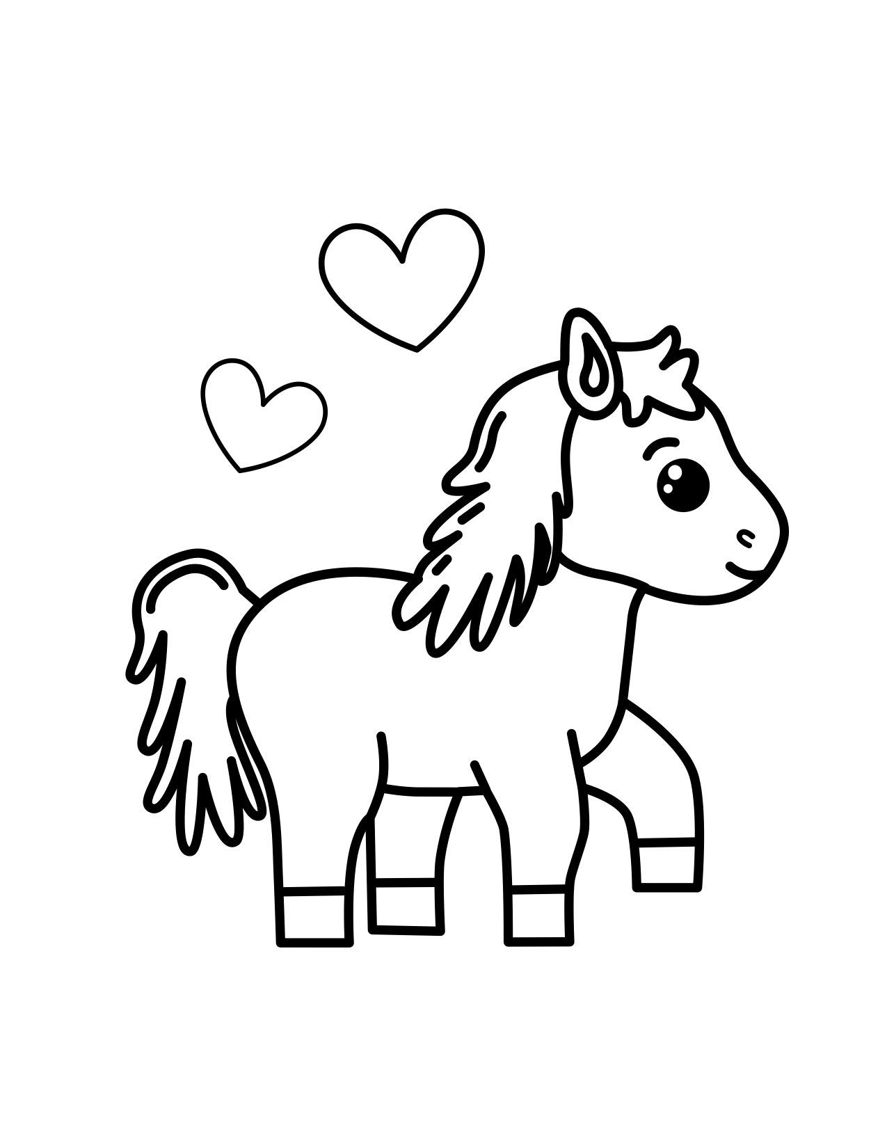 Horse Coloring Page: Fluffy Mane Pony (Free Printable PDF)
