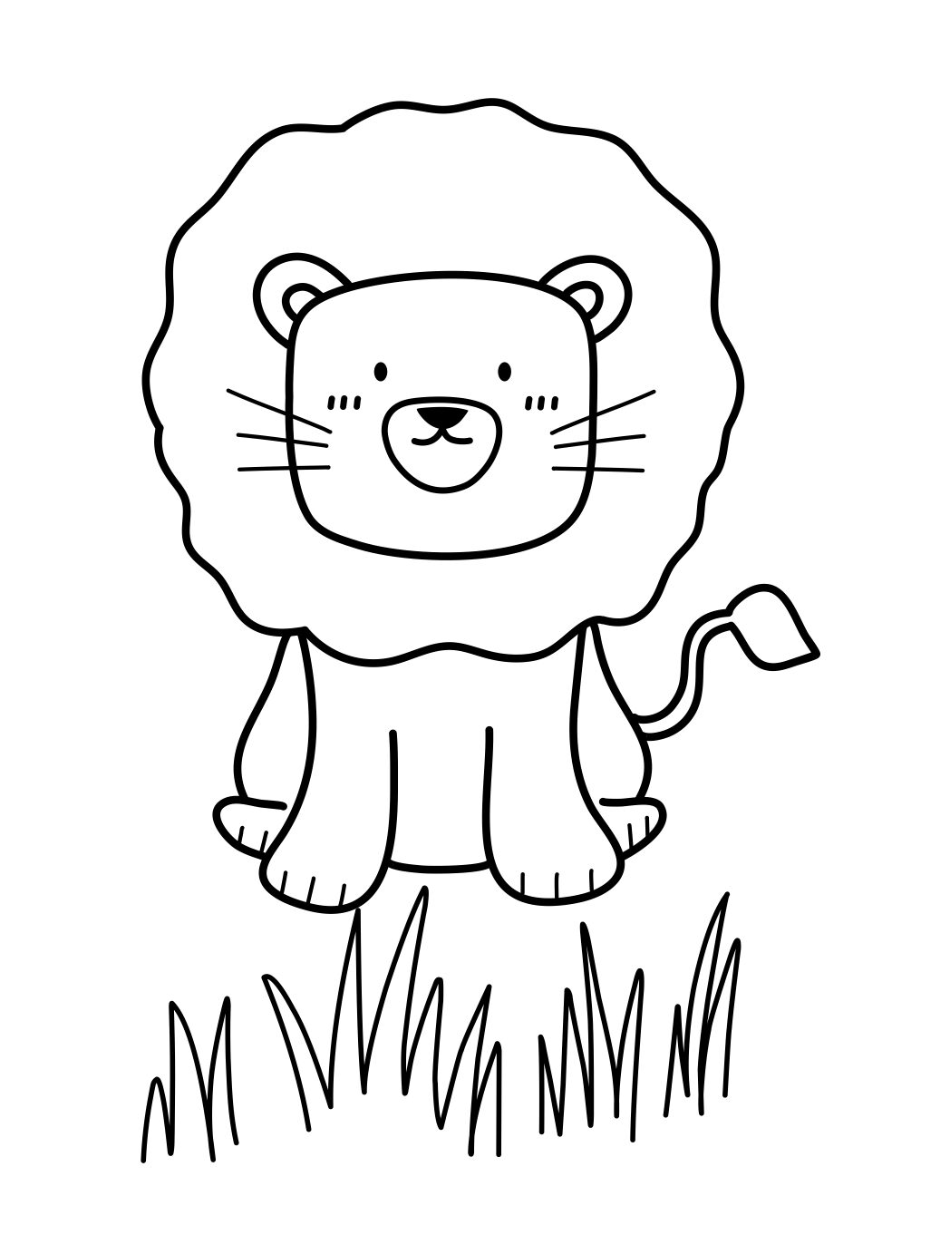 Lion Coloring Page: Cute Lion in the Grass (Free Printable PDF)