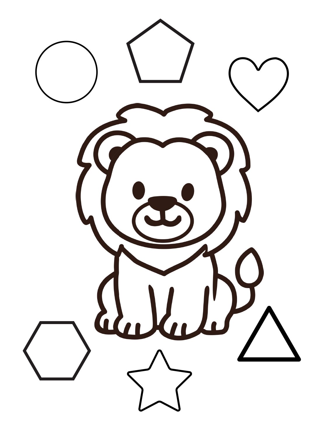 Lion Coloring Page: Cute Lion With Shapes (Free Printable PDF)