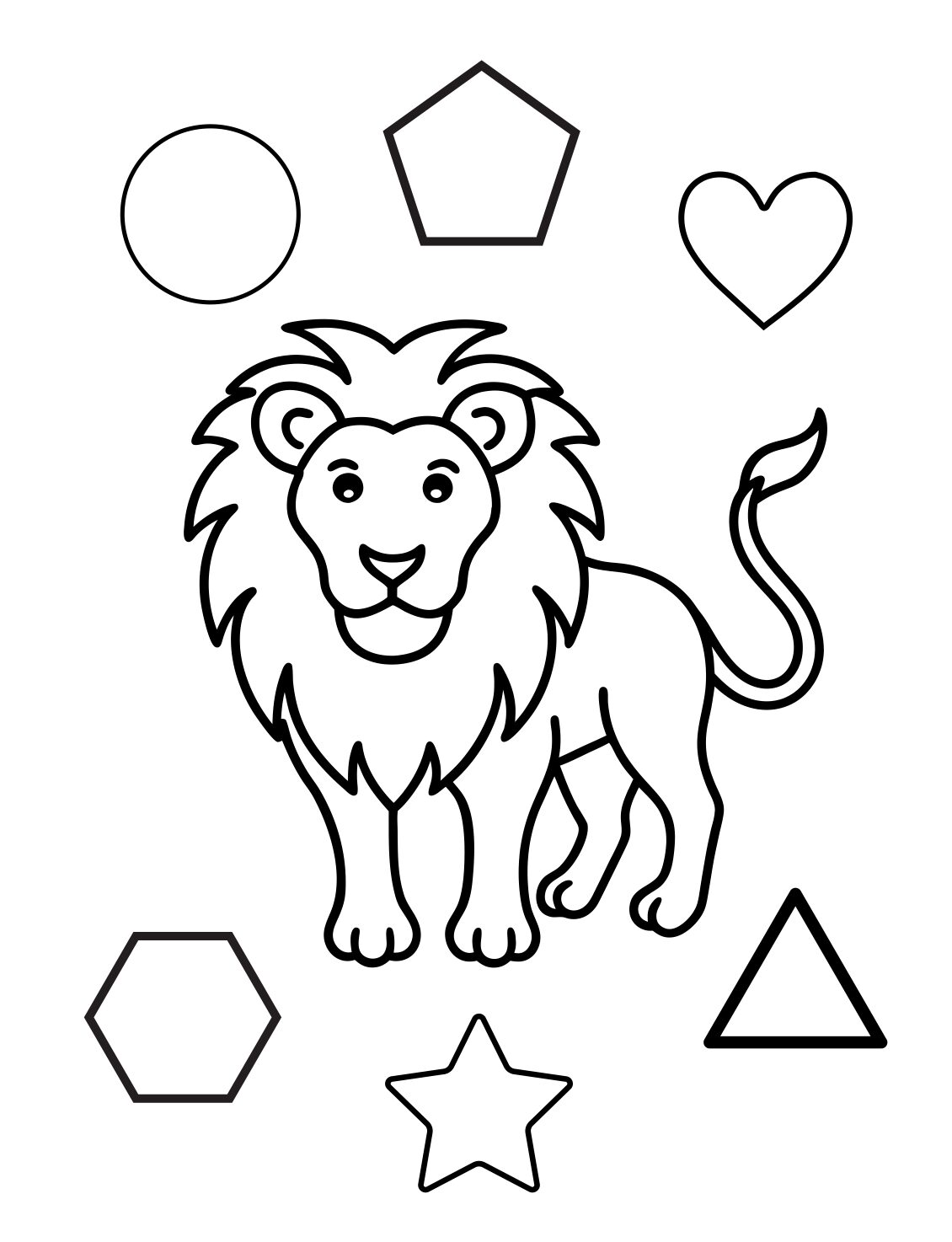 Lion Coloring Page: Standing Lion With Shapes (Free Printable PDF)