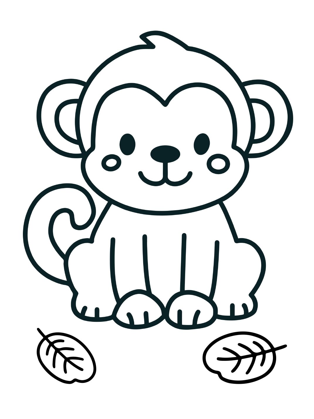 Monkey Coloring Page: Cute Monkey With Falling Leaves (Free Printable PDF)
