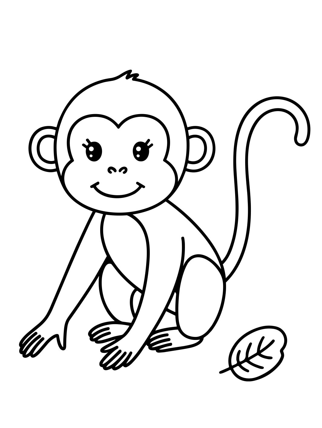 Monkey Coloring Page: Smiling Monkey With Curly Tail (Free Printable PDF)