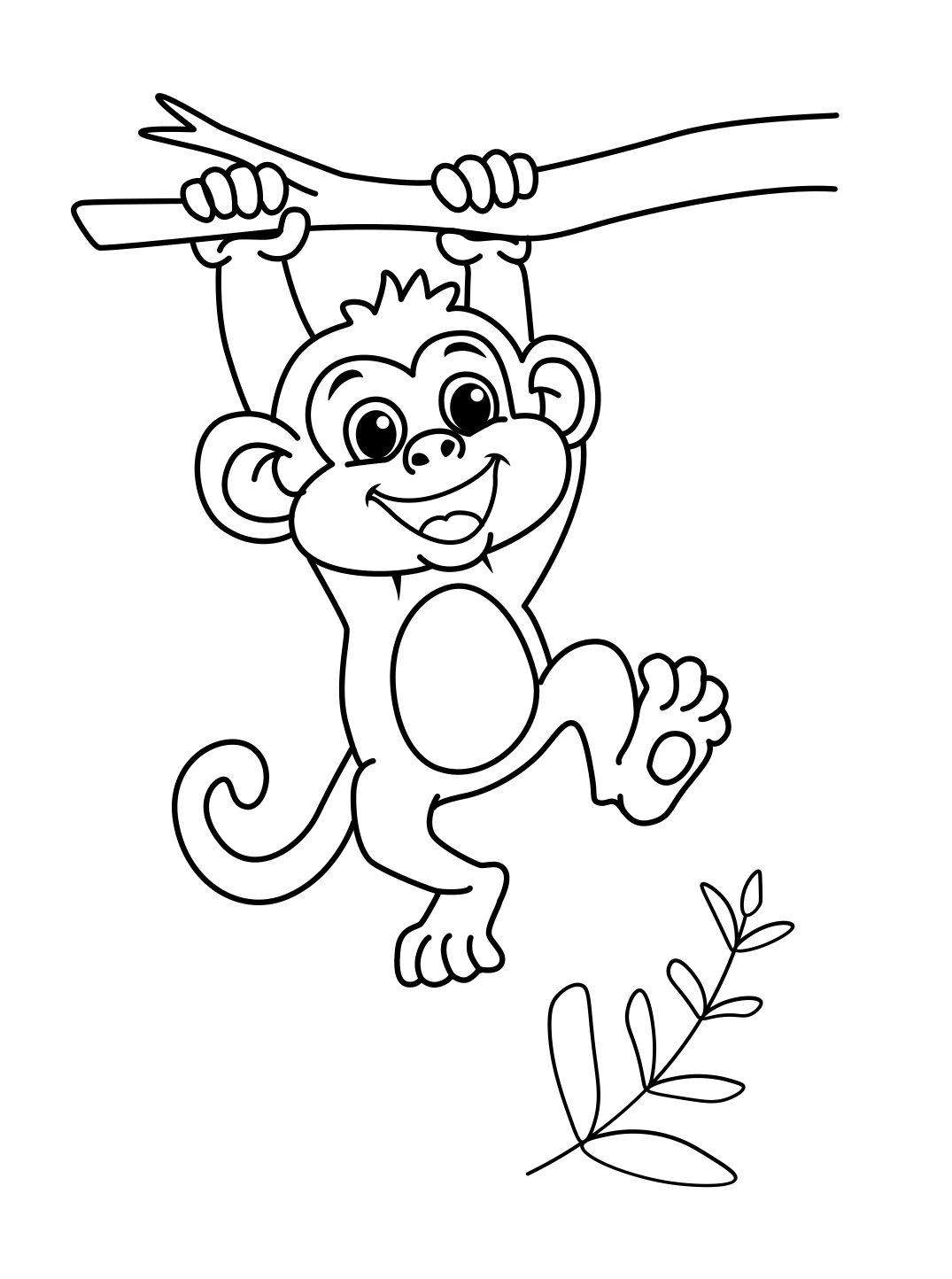 Hanging Monkey Coloring Page for Active and Playful Coloring (Free Printable PDF)