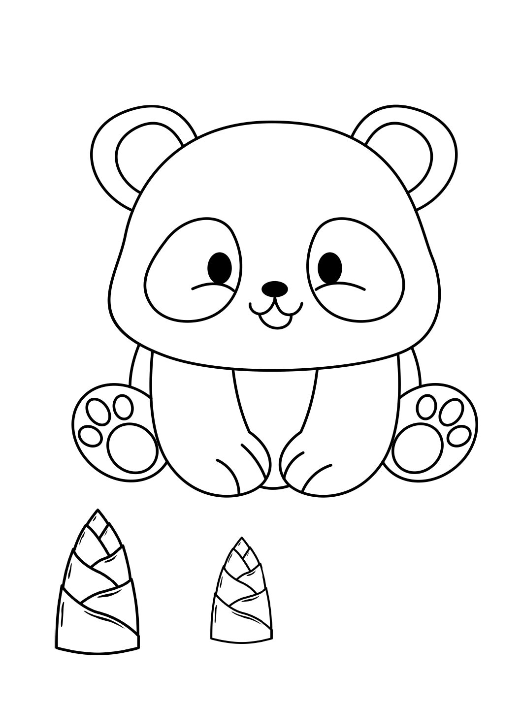 Simple Sitting Panda Coloring Page with Bamboo Pieces (Free Printable PDF)