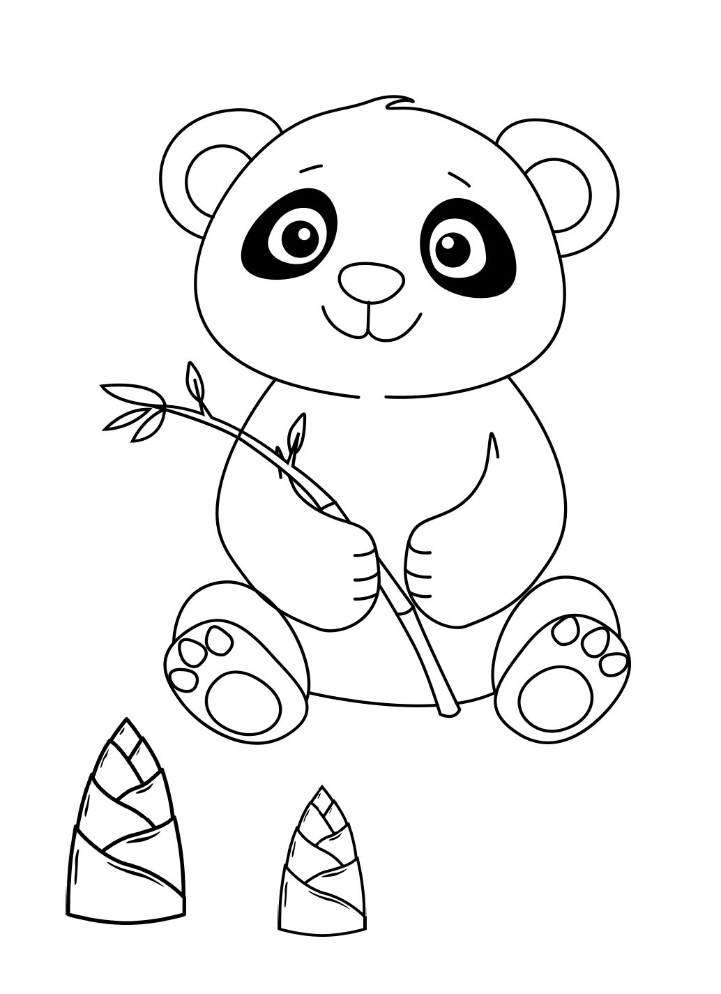 Panda Holding Bamboo Coloring Page for Careful Observation and Calm Coloring (Free Printable PDF)