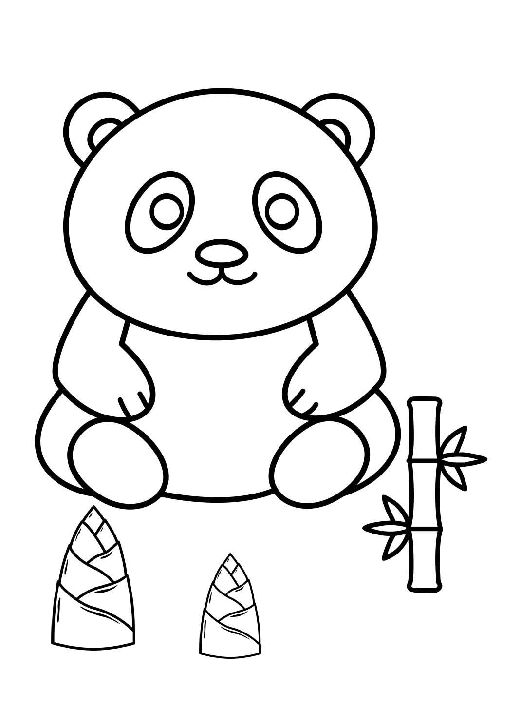 Simple Sitting Panda Coloring Page with Side Bamboo for Shape-Focused Coloring (Free Printable PDF)