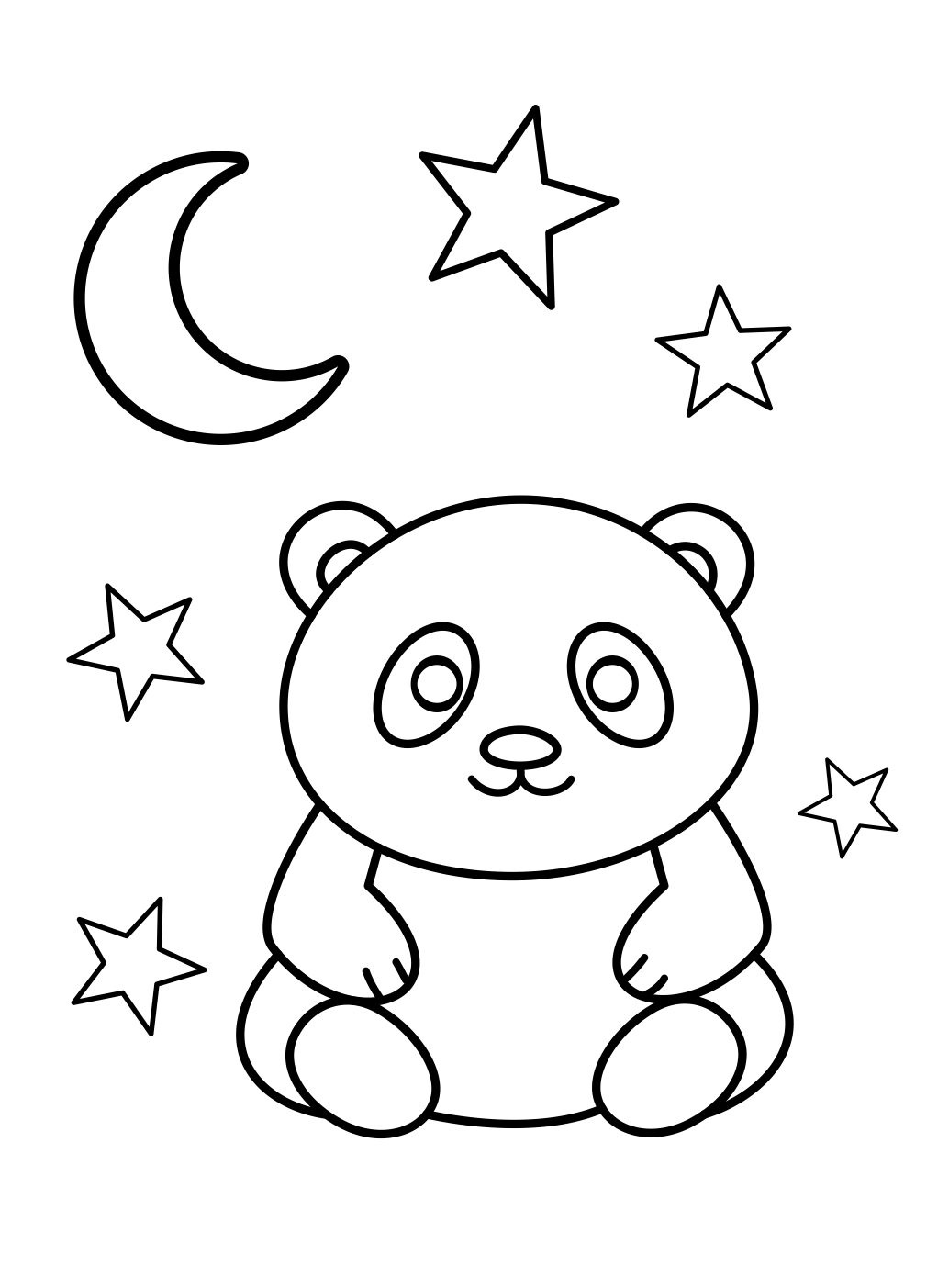 Night Sky Panda Coloring Page with Moon and Stars for Slow, Centered Coloring (Free Printable PDF)