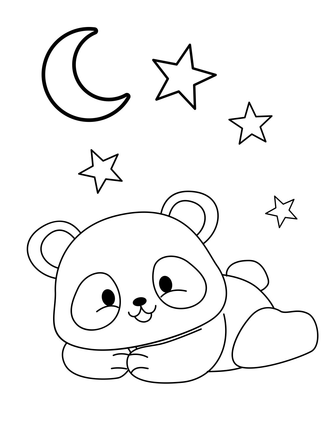 Sleepy Panda Coloring Page with Moon and Stars for Quiet Nighttime Coloring (Free Printable PDF)