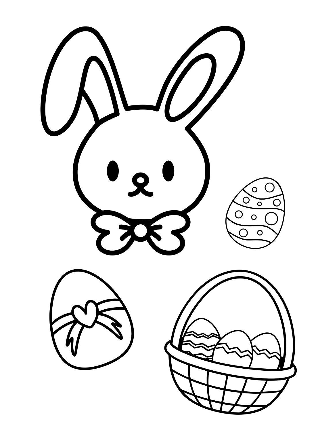 Rabbit Coloring Page with Easter Eggs and Basket (Free Printable PDF)
