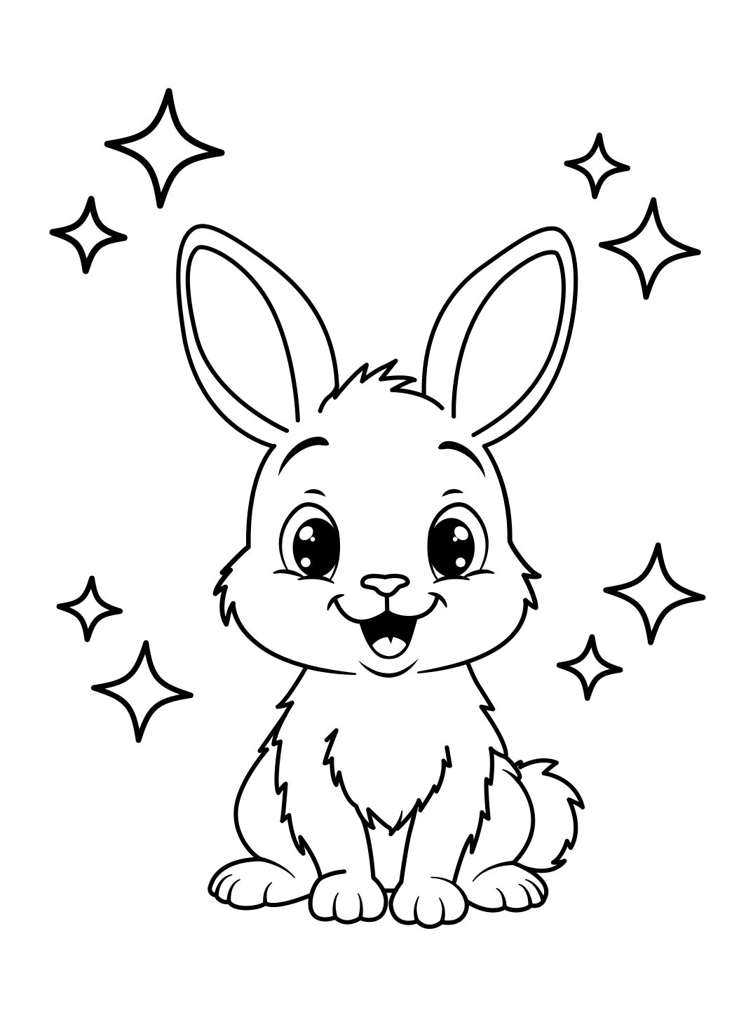 Cute Rabbit Coloring Page with Sparkle Shapes (Free Printable PDF)