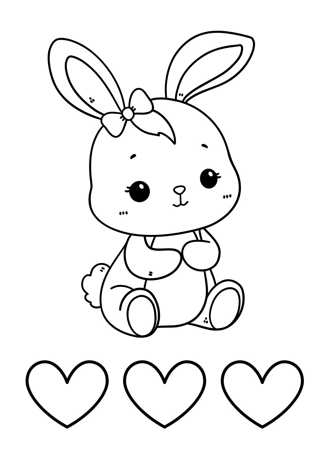Bunny Coloring Page with Bow and Heart Border (Free Printable PDF)