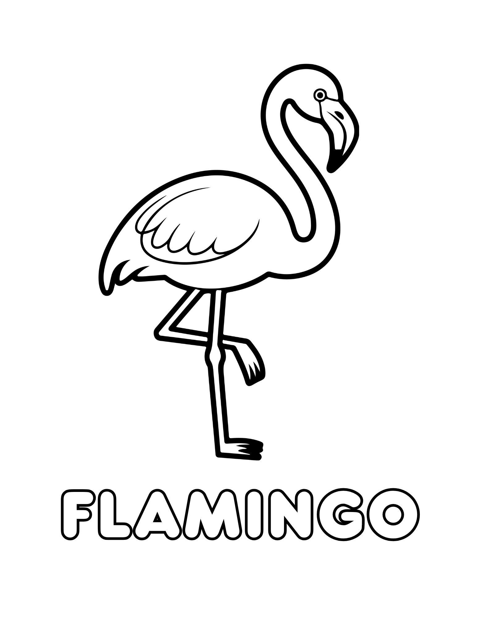 Flamingo Coloring Page (Standing on One Leg + “FLAMINGO”, Free Printable PDF)