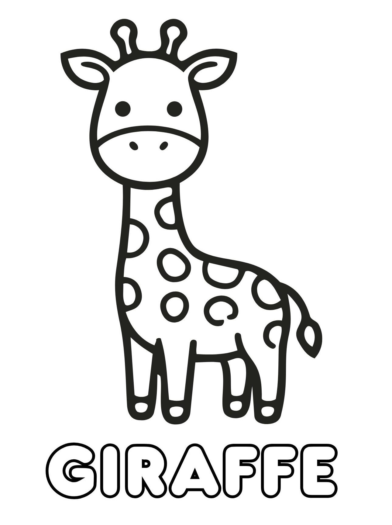 Giraffe Coloring Page: “GIRAFFE” Word and Cute Giraffe (Free Printable PDF)
