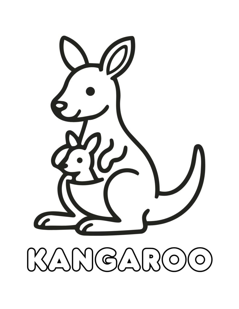 Kangaroo Coloring Page (Baby in Pouch + “KANGAROO”, Free Printable PDF)