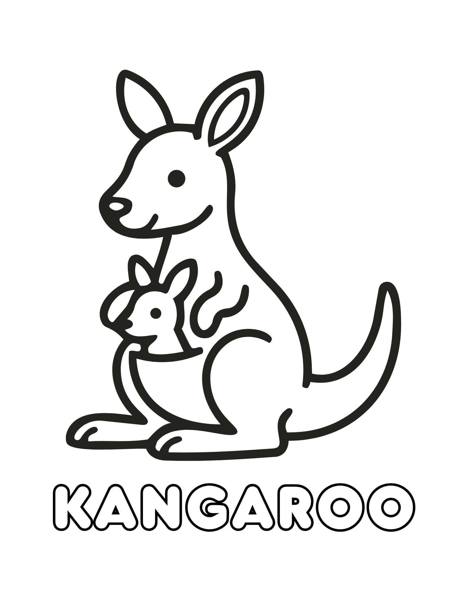Kangaroo Coloring Page (Baby in Pouch + “KANGAROO”, Free Printable PDF)